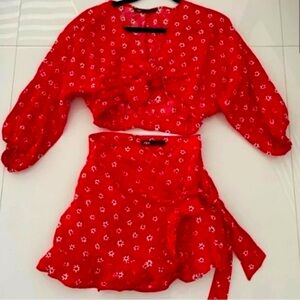 ZARA Linen-Blend Floral Set | Skort + Top (Size M)